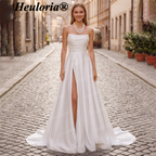 HEULORIA Elegant Strapless Satin A-Line Wedding Dress with High Slit AL-211