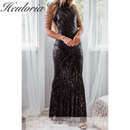 sparky sequin mermaid evening dress halter with beading tassel formal prom dress