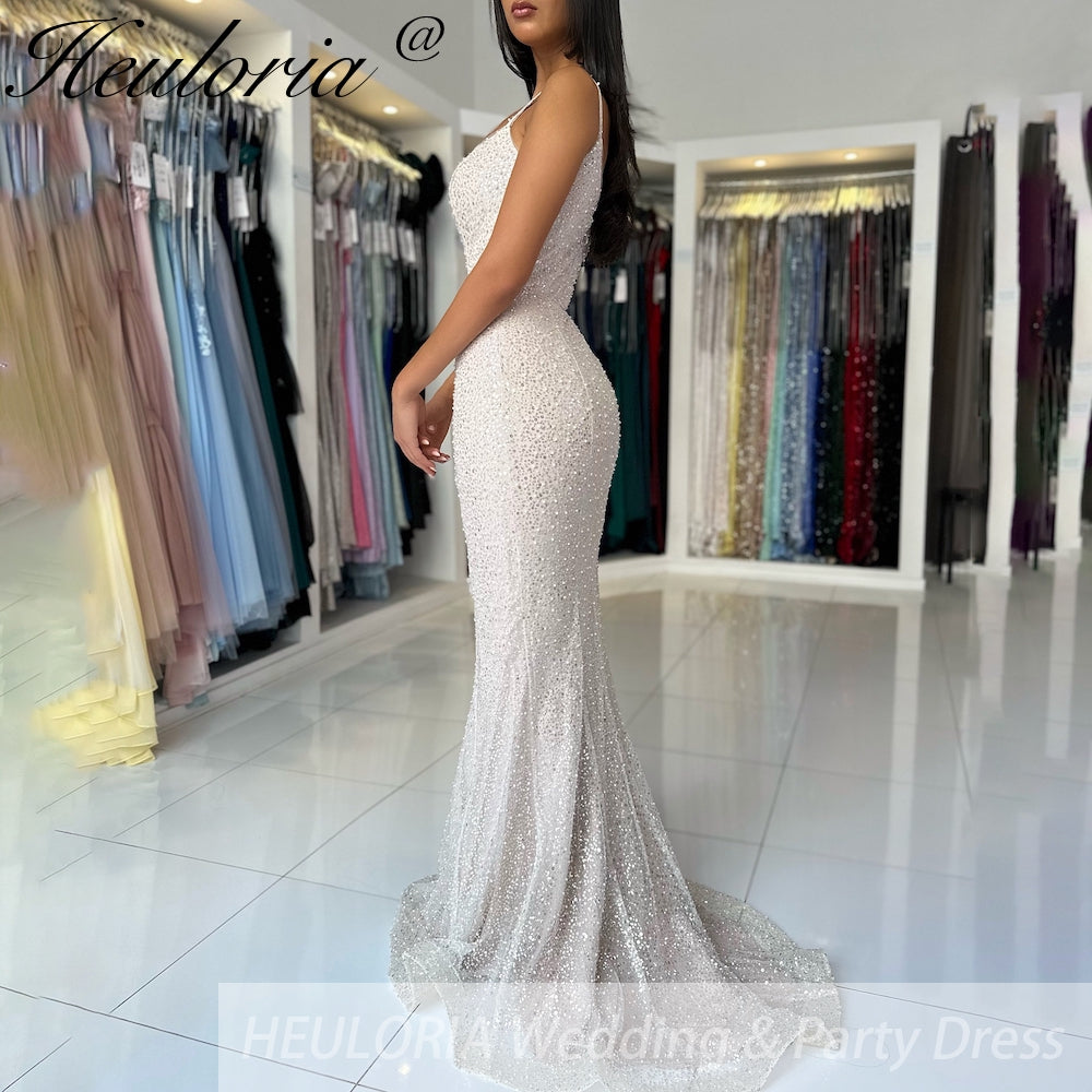 Customized Blue Spaghetti Strap Beaded Prom Dresses Mermaid evening dress vestidos de noiva Floor-Length Evening Dress 2025