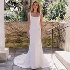 HEULORIA Minimalist Square Neck Sleeveless Mermaid Wedding Dress with Button-Down Train AL-QK219