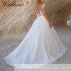 HEULORIA Boho Beach Wedding Dresses A Line Sparkly Glitter tulle lace bridal dress plug v neck customize AL-905
