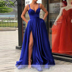 Customized Side Slit A-Line Evening Dress Prom Dress Royal Blue Spaghetti Straps Sweetheart Sexy Vestidos De Fiesta De Noche