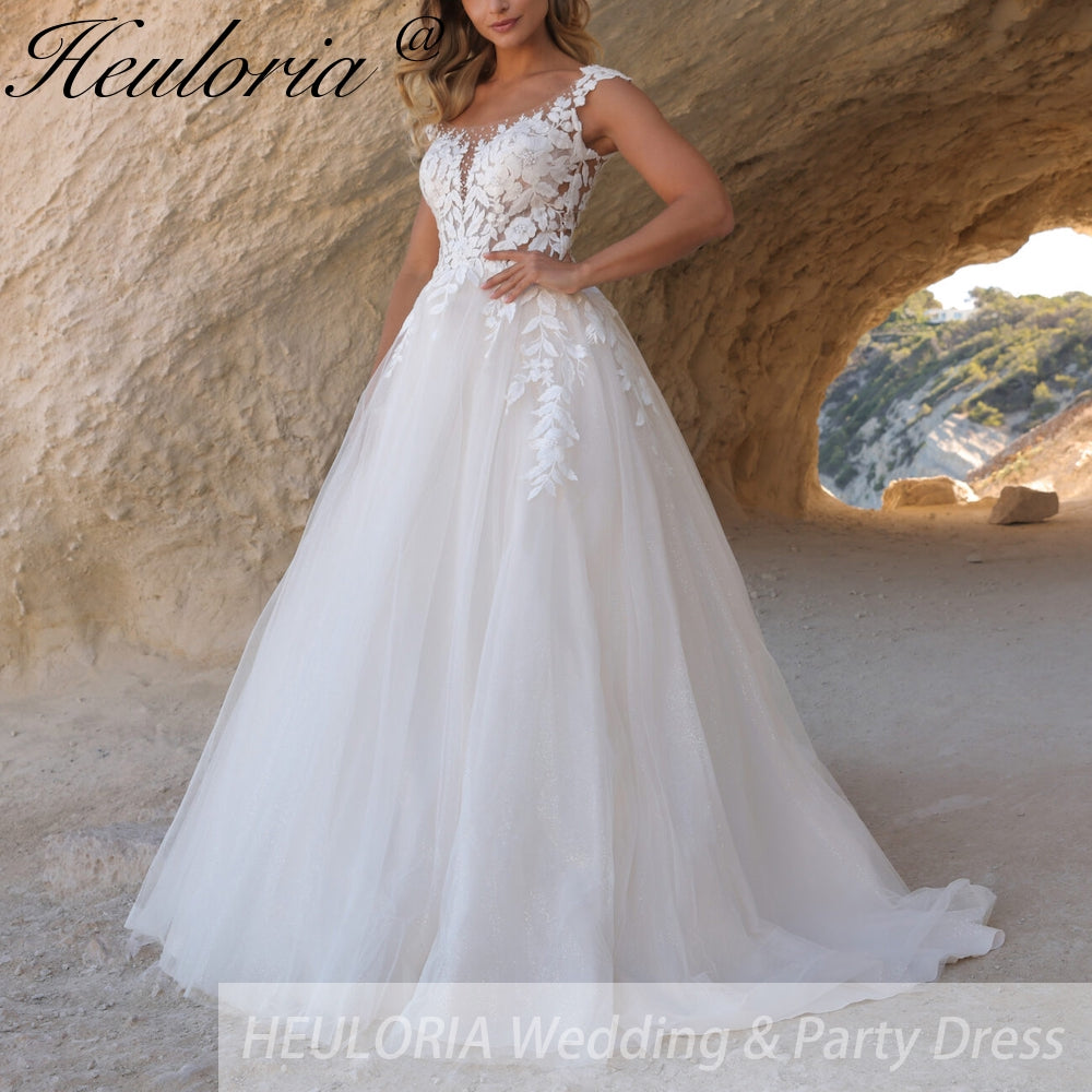 HEULORIA Boho Beach Wedding Dresses A Line Sparkly Glitter tulle lace bridal dress plug v neck customize AL-905 Secondary image