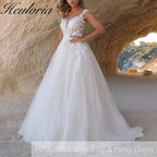 HEULORIA Boho Beach Wedding Dresses A Line Sparkly Glitter tulle lace bridal dress plug v neck customize AL-905