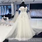 HEULORIA Off Shoulder Lace Wedding Dresses A line Bridal dress spark gliter tulle skirt Robe 2025 Customized AL-937