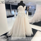 HEULORIA Illusion Off The Shoulder A-Line Wedding Dresses Appliques Lace Country Bridal Gowns Robe De Mariée Customized AL-917