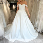 HEULORIA elegant A line wedding dress off shoulder satin skirt lace bridal dress Sweep Train Bridal Gown Customized
