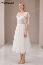 HEULORIA Celestial Starry Tulle Tea-Length Formal Dress with Tie Straps & Corset Back ED-443