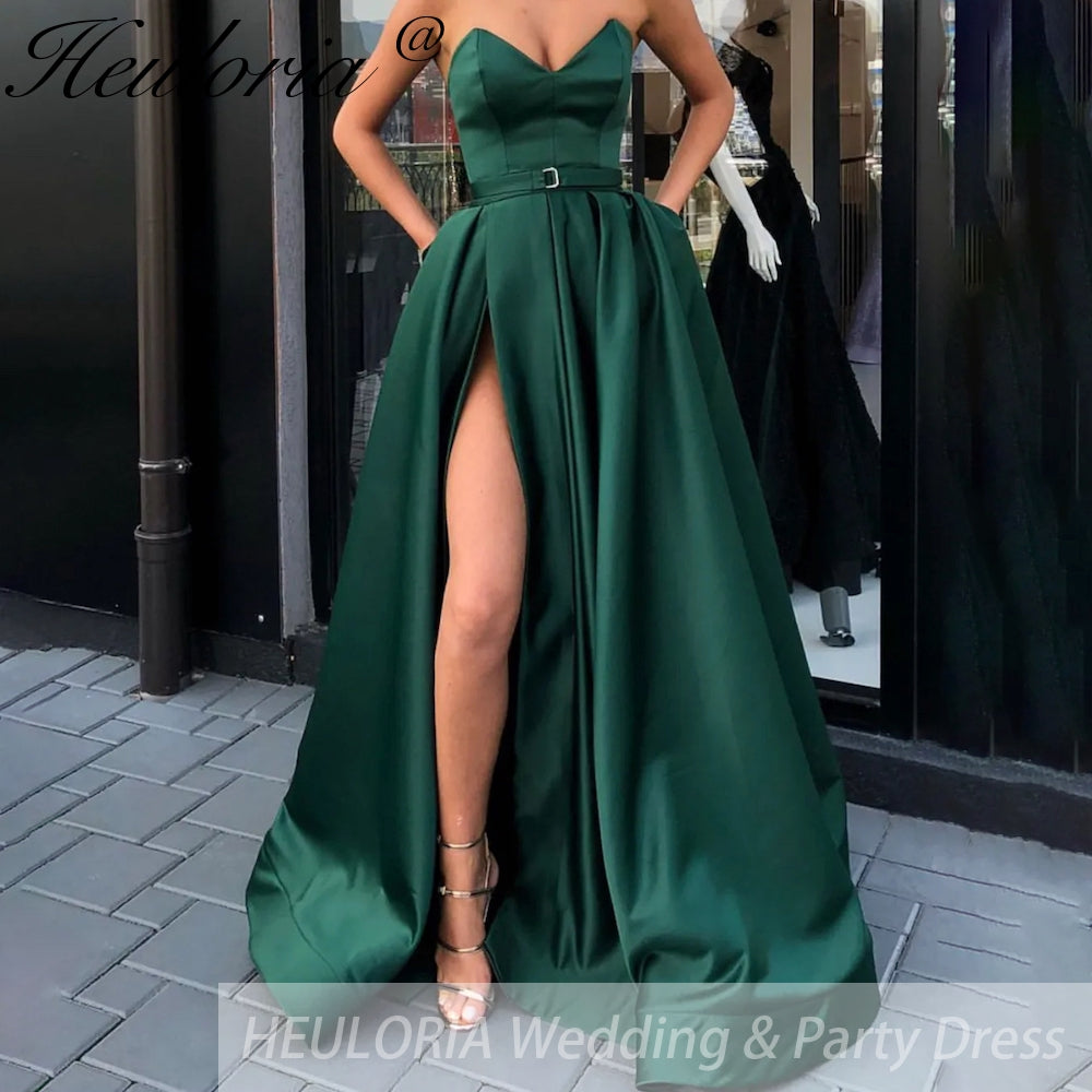 Customized Evening Dress For Women Strapless satin Prom Party Dresses High Slit Formal Occasion Dresses Immagine principale del prodotto