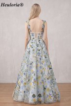 HEULORIA Enchanting Multicolored Floral Embroidered Tulle A-Line Gown with Corset Back ED-669 floor