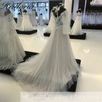 HEULORIA Off the Shoulder Lace Boho A Line Wedding Dress Long Puff Sleeve Appliques Beach 2023 Robe Vestido Civil AL-949