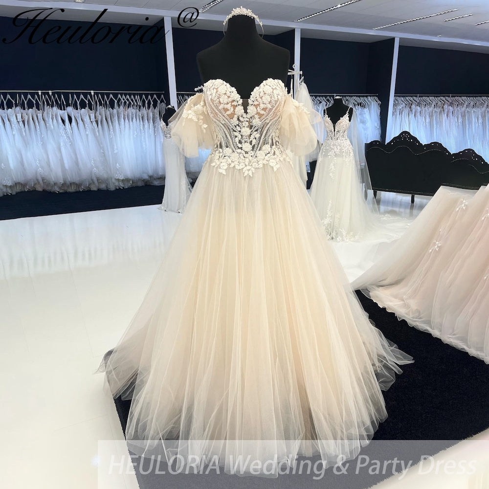 HEULORIA elegant 3d floral lace Wedding Dress Off Shoulder Vintage Wedding Gowns vestido novia sencillo AL-934 Secondary image