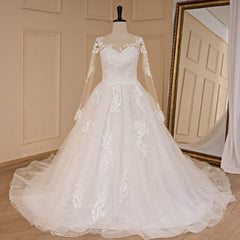 HEULORIA A-line long sleeve Court Train Lace Wedding Dress With Sequins AL-692