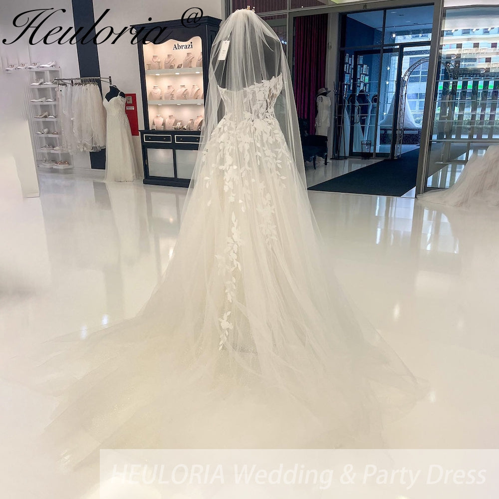 HEULORIA Sparkly Boho A line Wedding dress strapless beading lace Bridal dress Customized AL-941