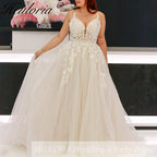 HEULORIA Spaghetti Straps A line lace Wedding dress for woman Vestidos Modest Church Bridal Dresses V Neck Beading Lace AL-931