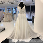 HEULORIA Chiffon Wedding Gowns Customized Open Back Bridal Boho Long Wedding Dresses Lace Appliques V neck Vestido Boda AL-929