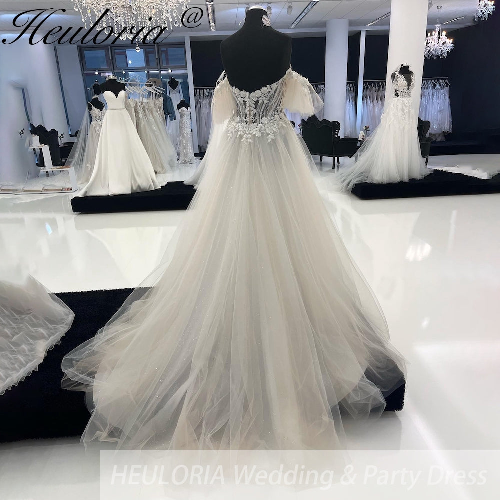 HEULORIA elegant 3d floral lace Wedding Dress Off Shoulder Vintage Wedding Gowns vestido novia sencillo AL-934