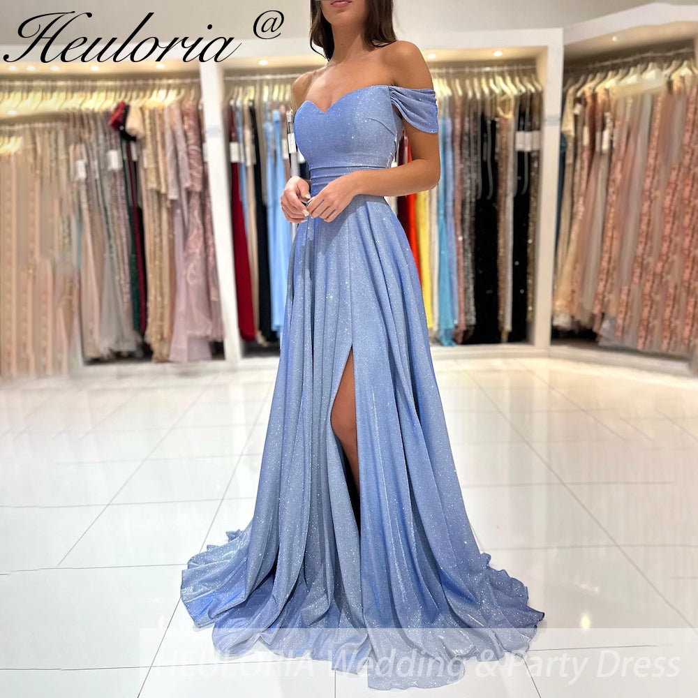 Off The Shoulder evening Dress sparky Sexy High Slit formal Prom dress With Train