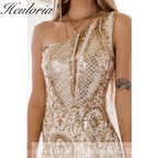 New Sexy Gold mermaid evening dresses one shoulder dresses for women party vestidos de fiesta robe de soiree de mariage
