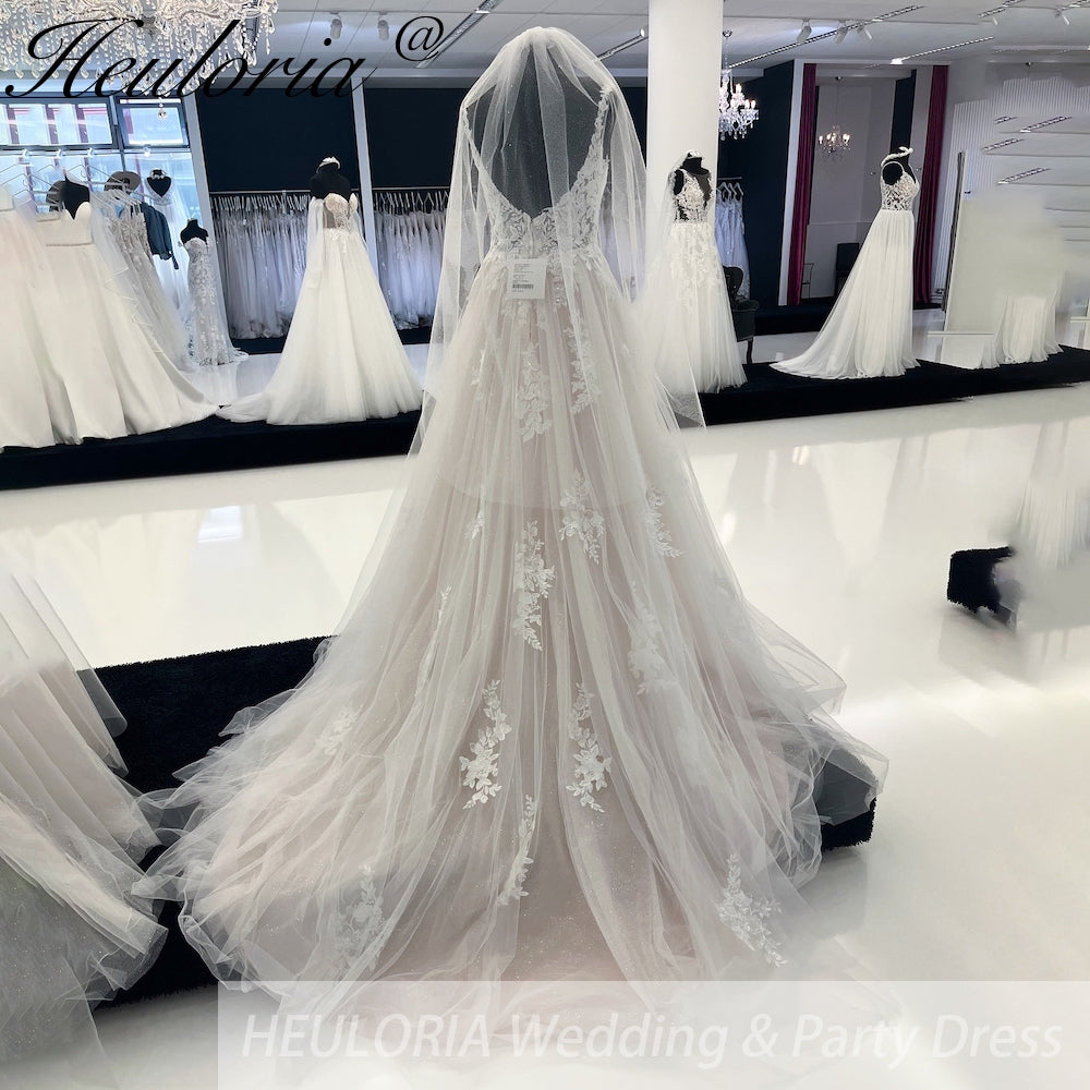 HEULORIA Spaghetti Straps Boho Wedding Dress Customized Lace Applqiues V Neck Bridal Gowns Tulle A Line abito da sposa AL-926 Secondary image