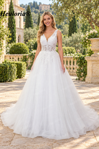 Floral Lace Deep V A-Line Wedding Dress with Corset Back AL-1037
