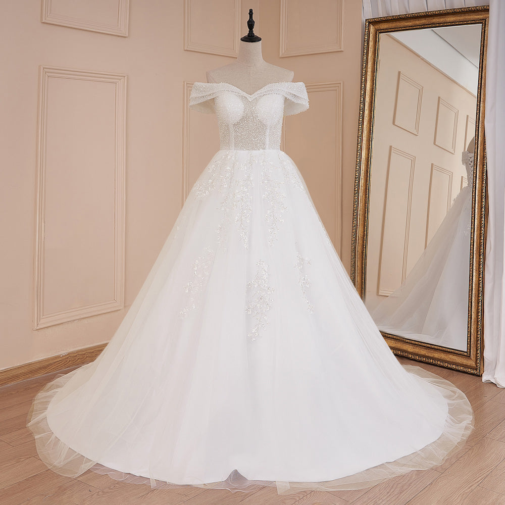 HEULORIA Princess Ball Gown Wedding Dress off shoulder bride dress plus size robe de mariee Lace beading Wedding Bridal Gown AL-527