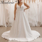 HEULORIA Classic a linw Wedding Dresses V neck Satin Bridal Gowns Vestidos Customized AL-904