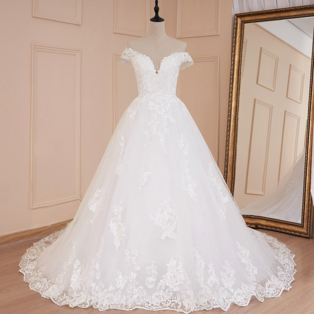 HEULORIA princess wedding dress off shoulder lace applique bride dress plus size robe de mariee BA-546