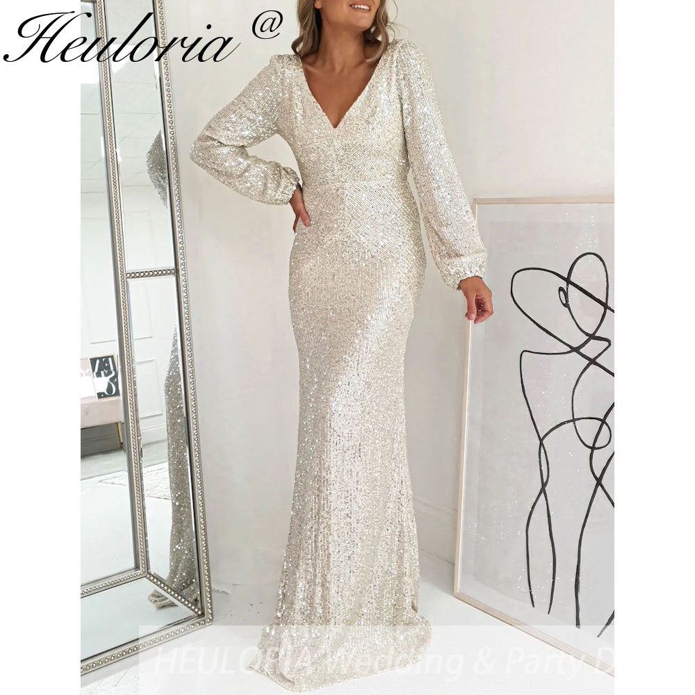 Customized Sequin Long Sleeves style mermaid evening dresses vestidos formales vestidos de fiesta robe de soiree de mariage Imagen principal del producto