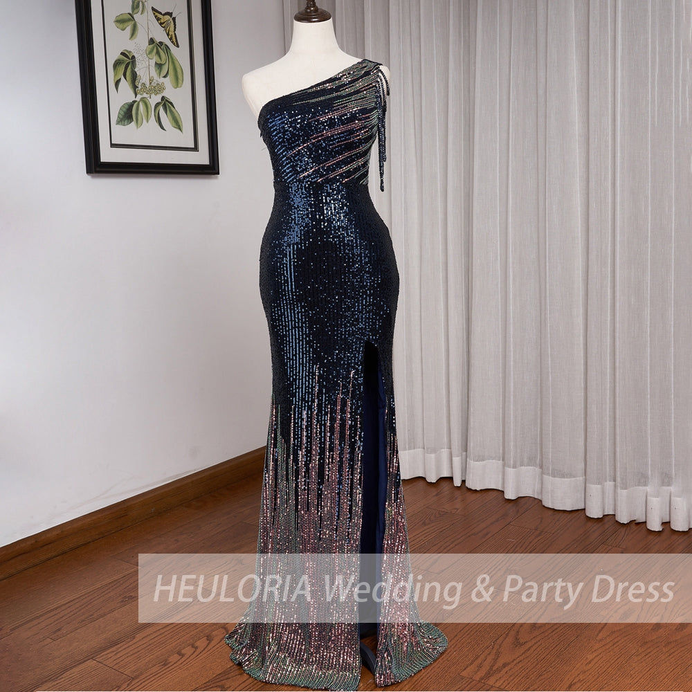 Sexy One shoulder evening dresses sparky sequin formal prom dresses vestidos de fiesta robe de soiree de mariage  party dresses women evening