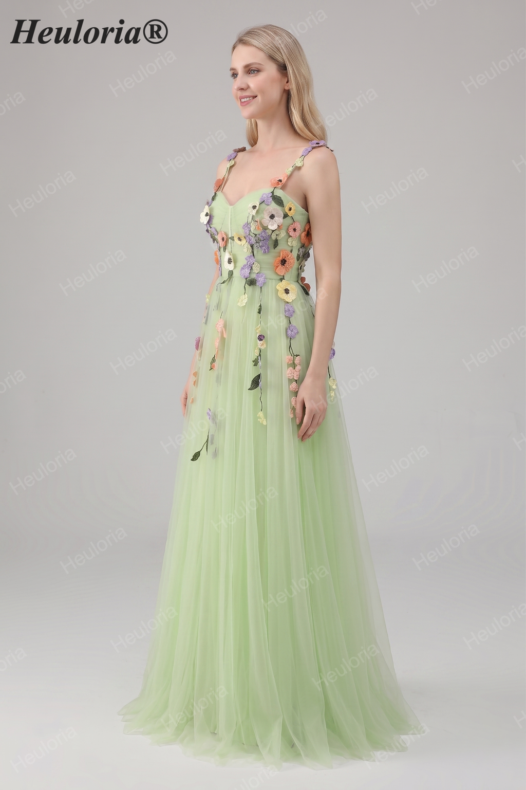 Heuloria Enchanted Garden 3D Floral Appliqué Tulle Prom Dress - Whimsical A-Line Formal Gown ED-585