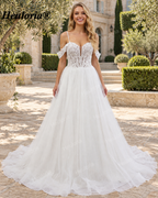 Sweetheart Glitter Tulle Corset A-Line Wedding Dress with Detachable Sleeves AL-1024