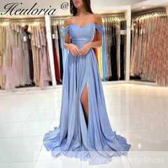 Off The Shoulder evening Dress sparky Sexy High Slit formal Prom dress With Train
