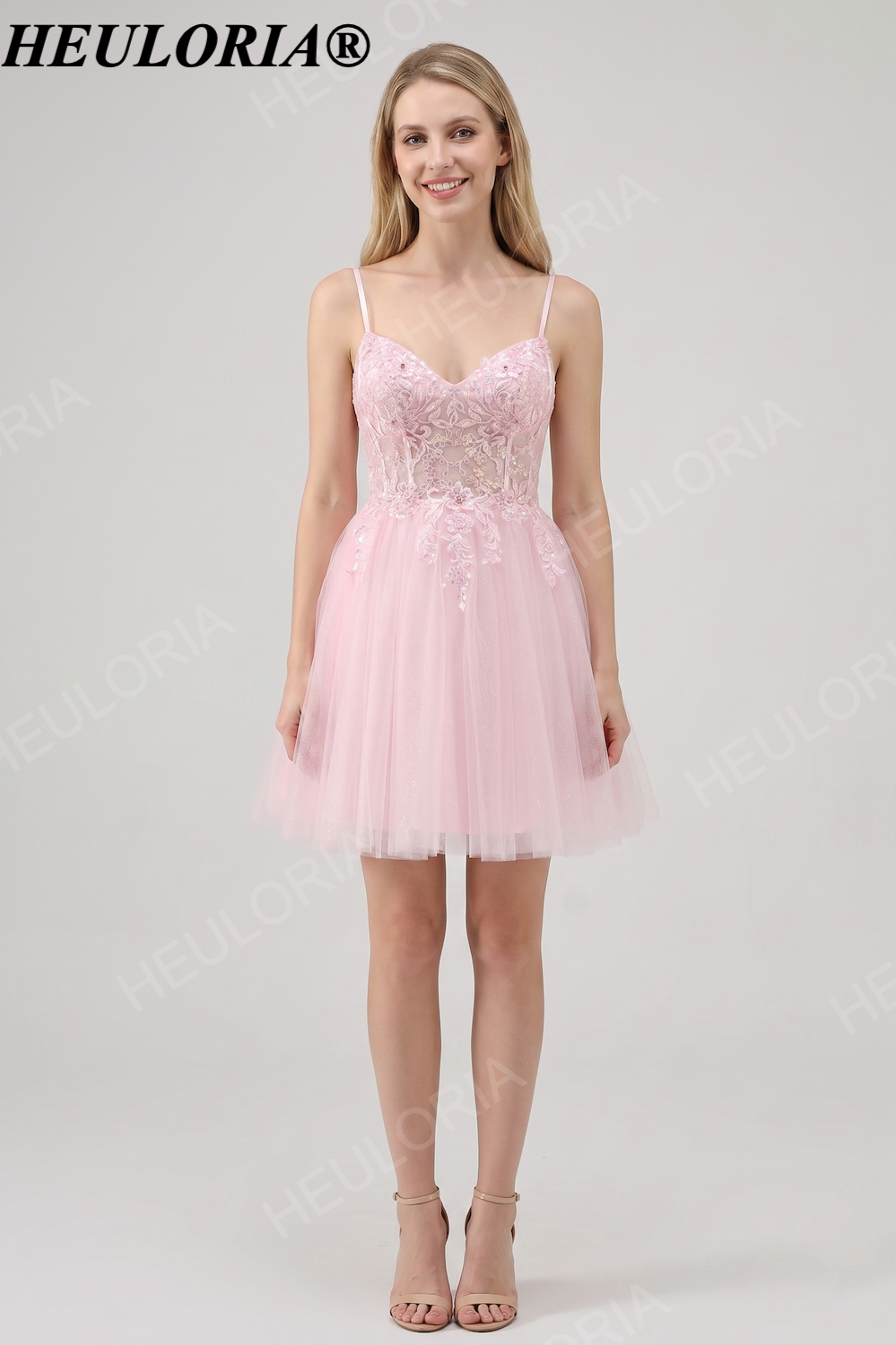 HEULORIA Luxury Pink Handcrafted Lace Floral Girl's Pageant Dress - Floor Length Ball Gown for Weddings & Performance V-Neck ED-331 Imagen principal del producto
