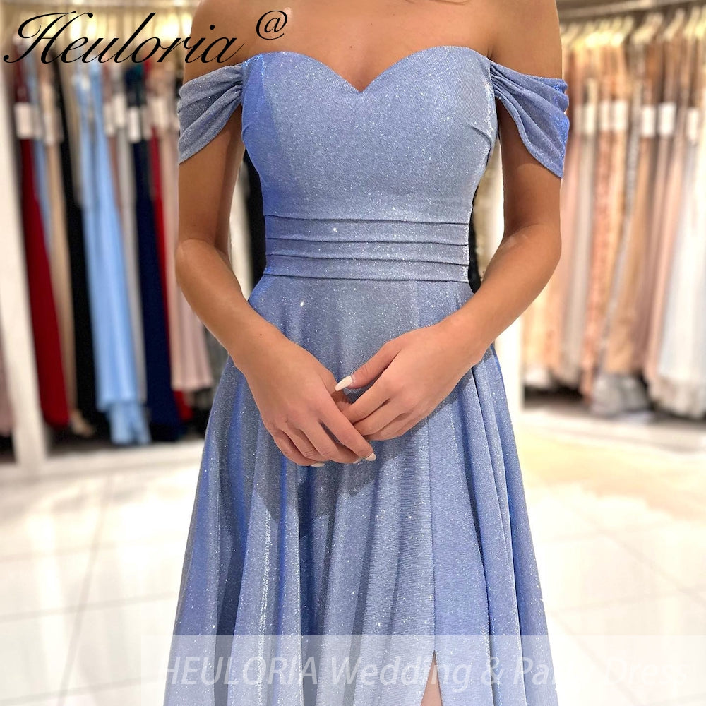 Off The Shoulder evening Dress sparky Sexy High Slit formal Prom dress With Train