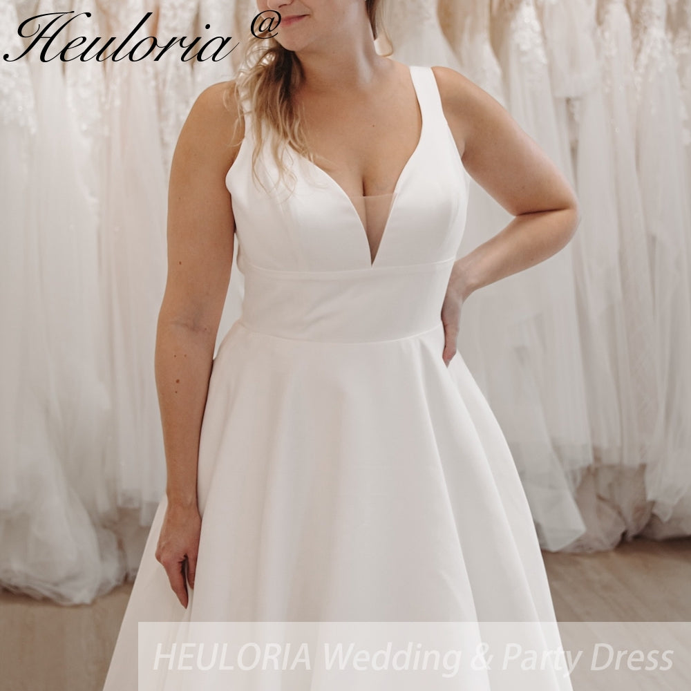 HEULORIA Classic a linw Wedding Dresses V neck Satin Bridal Gowns Vestidos Customized AL-904
