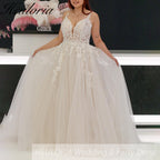 HEULORIA Spaghetti Straps A line lace Wedding dress for woman Vestidos Modest Church Bridal Dresses V Neck Beading Lace AL-931