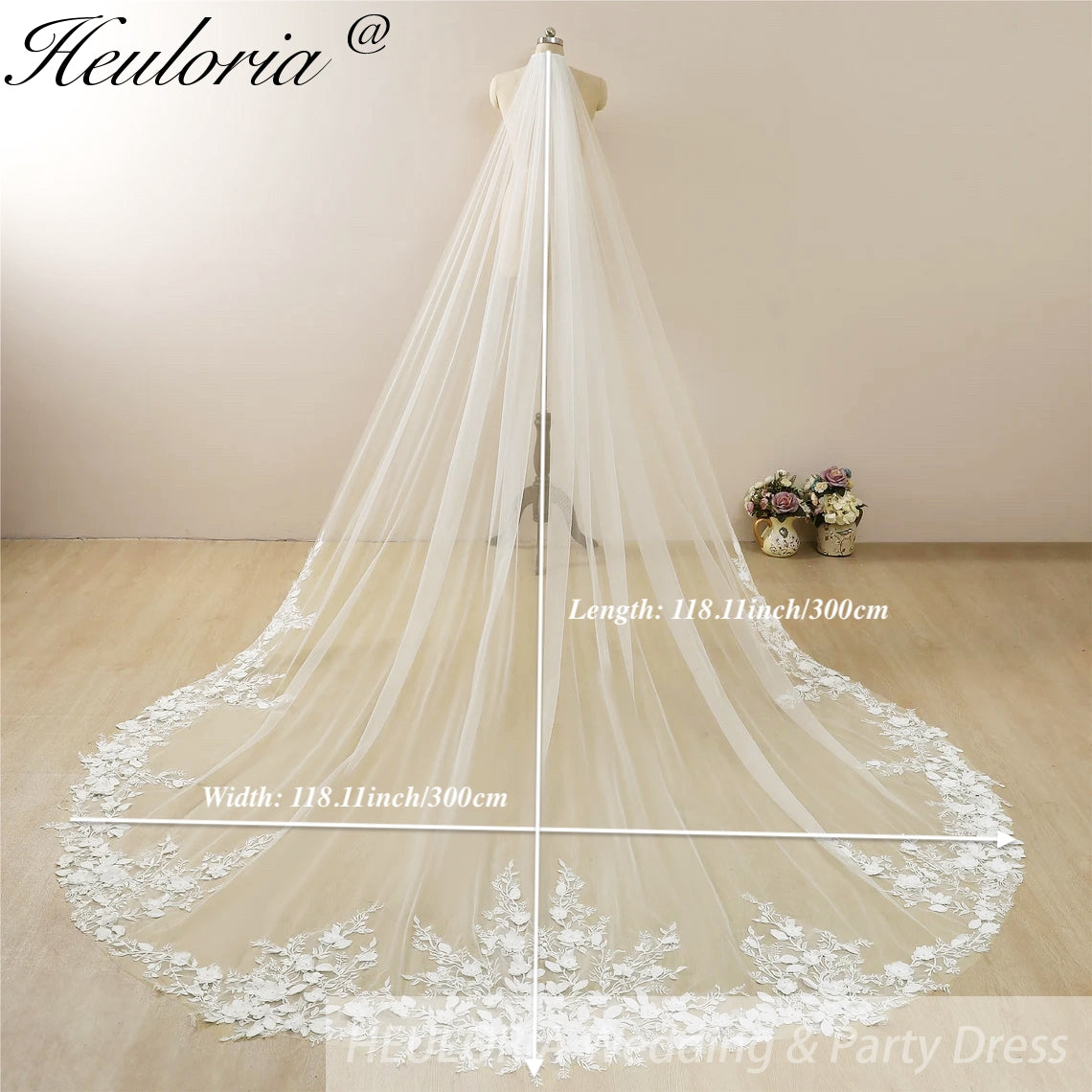 Cathedral Wedding Veil Lace bridal veil with Metal Comb Length 300cm width 300cm for Bride VL-122