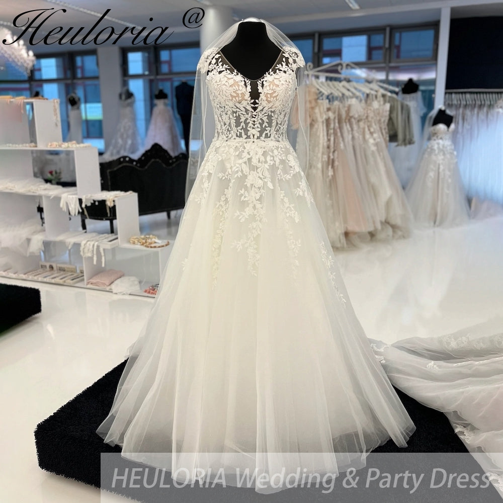 HEULORIA Plus Size A line Wedding Dresses sweetheart Lace Appliques Boho Tulle Bridal dress 2025 Customized AL-944 Main image