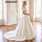 HEULORIA Elegant Off-the-Shoulder Satin Ball Gown Wedding Dress with Button Back AL-237