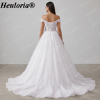 Off-the-Shoulder Lace & Glitter Tulle Ball Gown Wedding Dress BA-141
