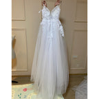 HEULORIA A-line Sweetheart Court Train Lace Tulle Wedding Dress With Sequins beading AL-528