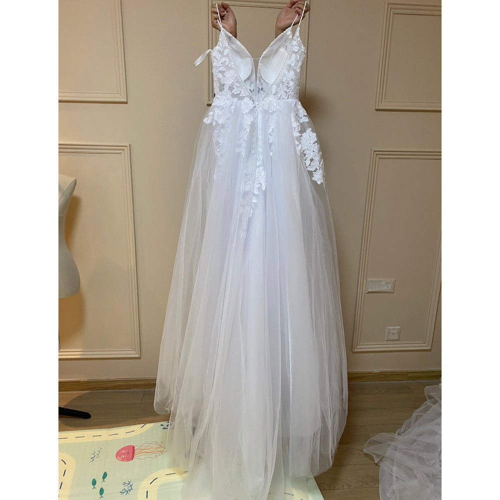 HEULORIA A-line Sweetheart Court Train Lace Tulle Wedding Dress With Sequins beading AL-528