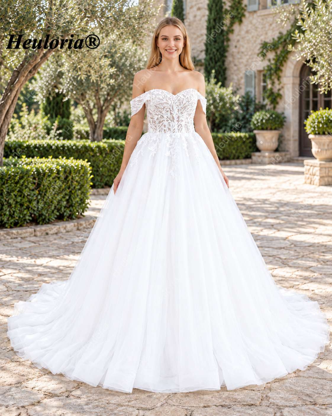 Off-the-Shoulder Sweetheart Lace A-Line Wedding Dress BA-1043 Imagen principal del producto