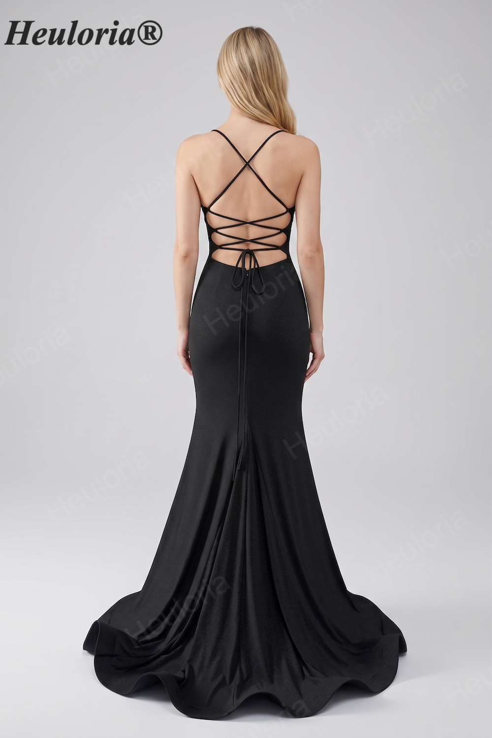 HEULORIA Sparkling Cowl Neck Mermaid Prom Dress with High Slit and Lace-Up Back ED-653