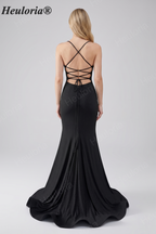 HEULORIA Sparkling Cowl Neck Mermaid Prom Dress with High Slit and Lace-Up Back ED-653