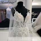HEULORIA Spaghetti Straps Vintage Lace Wedding Dress With V Neckline Bride Dress Tulle Beach Bridal Gown trouwjurk  Customized AL-940