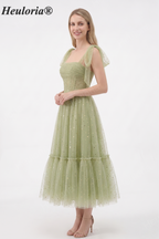 HEULORIA Celestial Starry Tulle Tea-Length Prom Dress - Tie-Shoulder A-Line Formal Gown ED-445