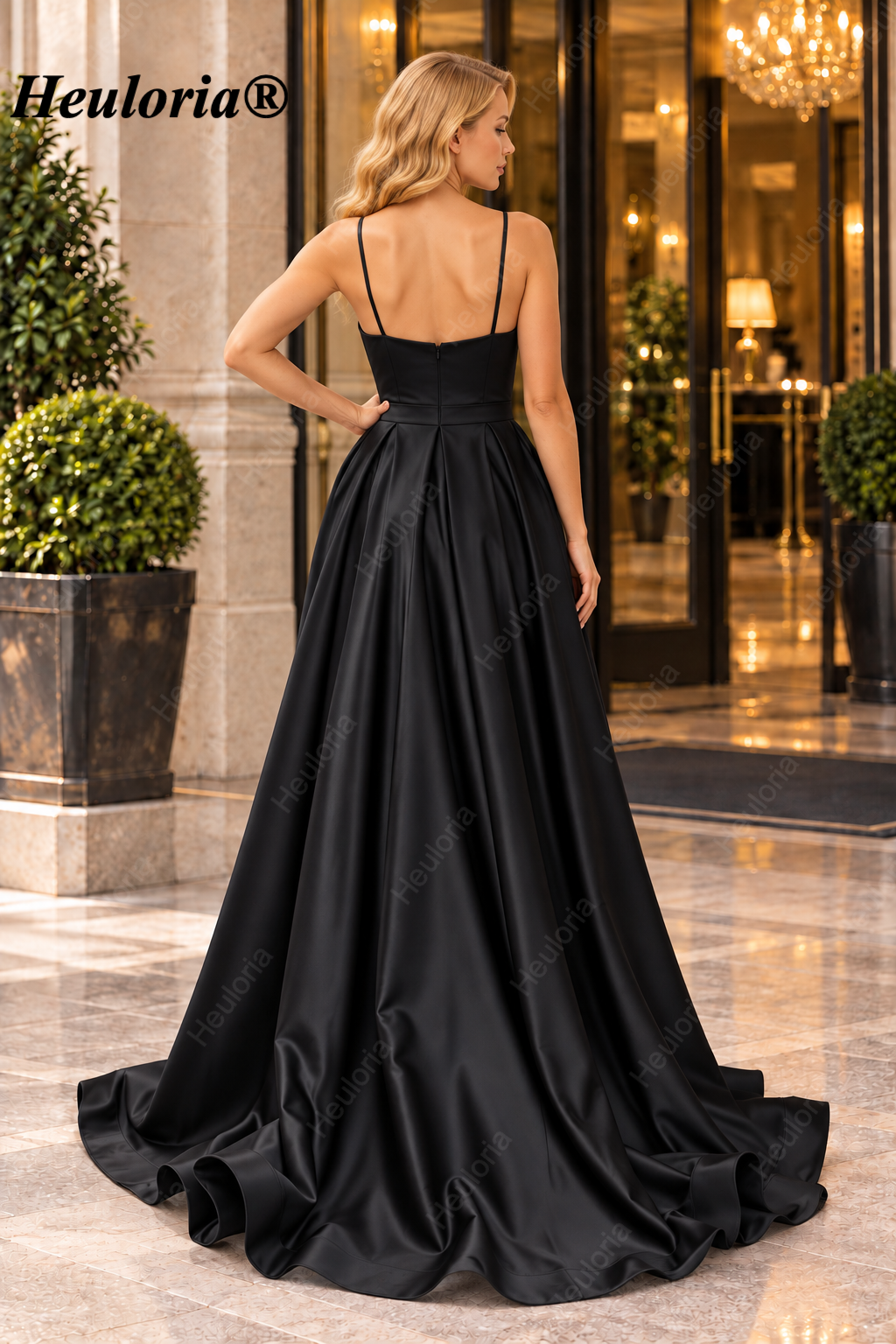HEULORIA Royal Blue Sweetheart Satin A-Line Prom Dress with High Slit ED-23
