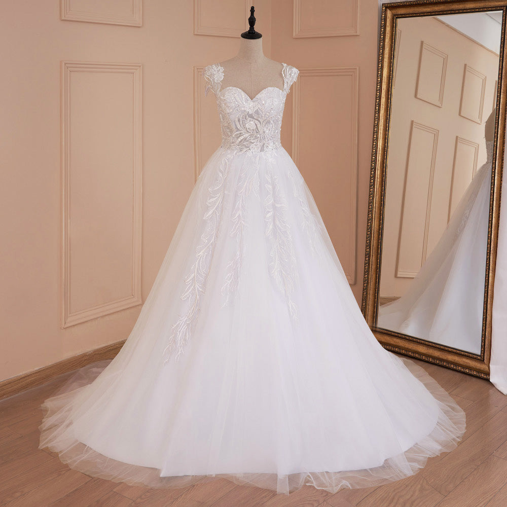 HEULORIA elegant off shoulder wedding dress A line lace applique bridal dress Robe De Mariee Wedding Bride Dress AL-558